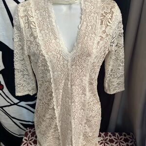 #138 Elegant Cream Lace Dress